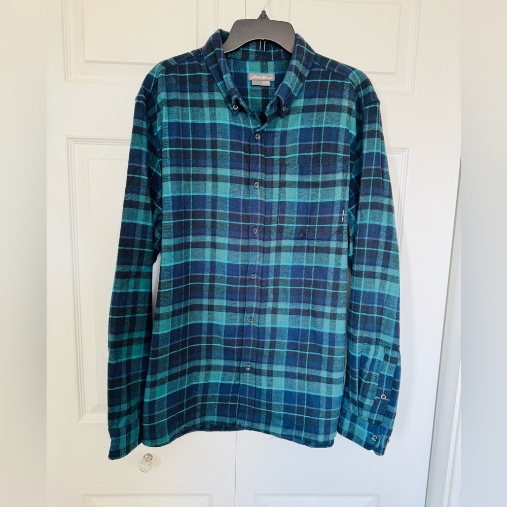Eddie Bauer Green and Brown Plaid Shirt